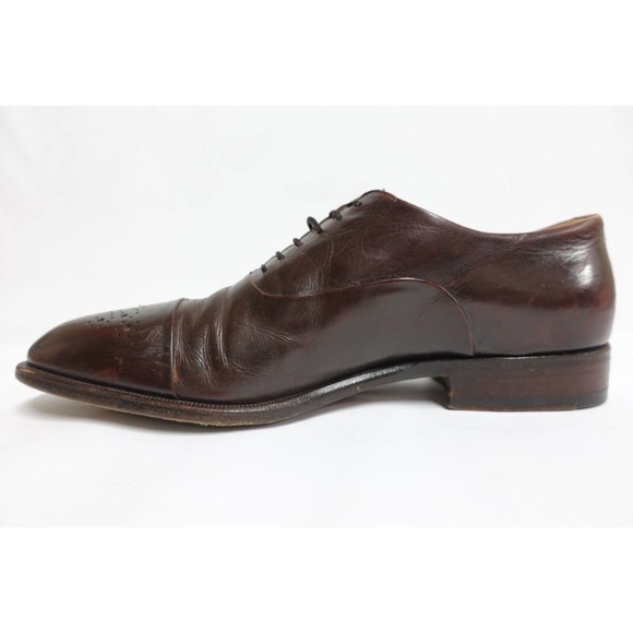 SANTONI Men Dress Shoes Cap-Toe Brown Sz 10.5 D (9.5UK) Oxfords Brogued Italy main image 10